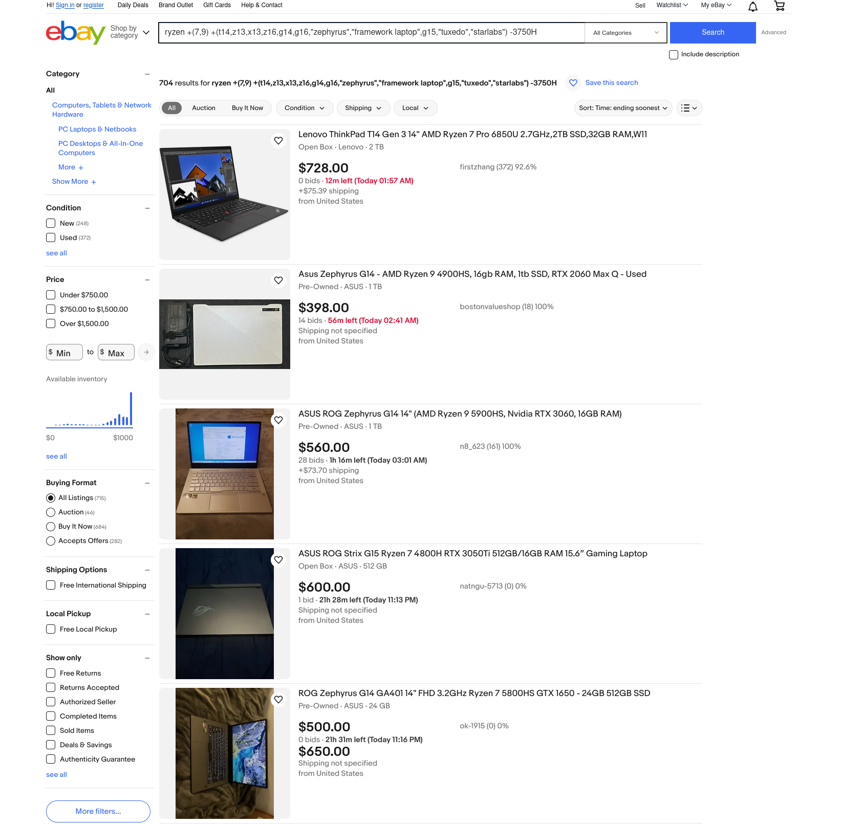 Example of how to narrow eBay search with AND/OR/NOT logical operators