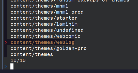 Screenshot of FZF-powered Ghost-theme-selector