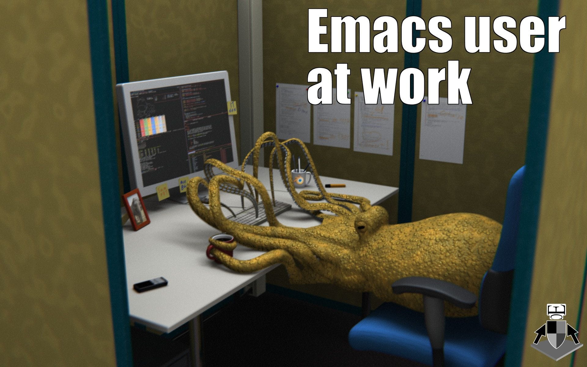 Emacs octopus at the keyboard image