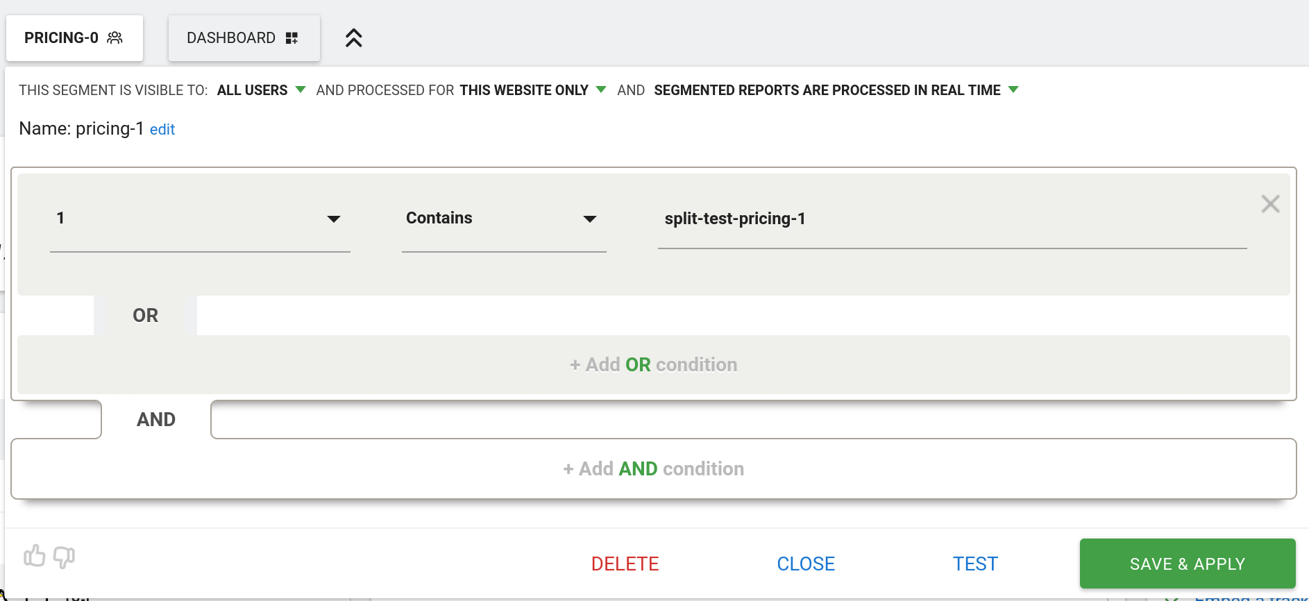 Matomo create variant split testing segment