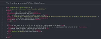Free RSS Feed of Daily Silver Bid Price